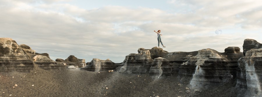 DL Blanchard dancing on the Chinle formations